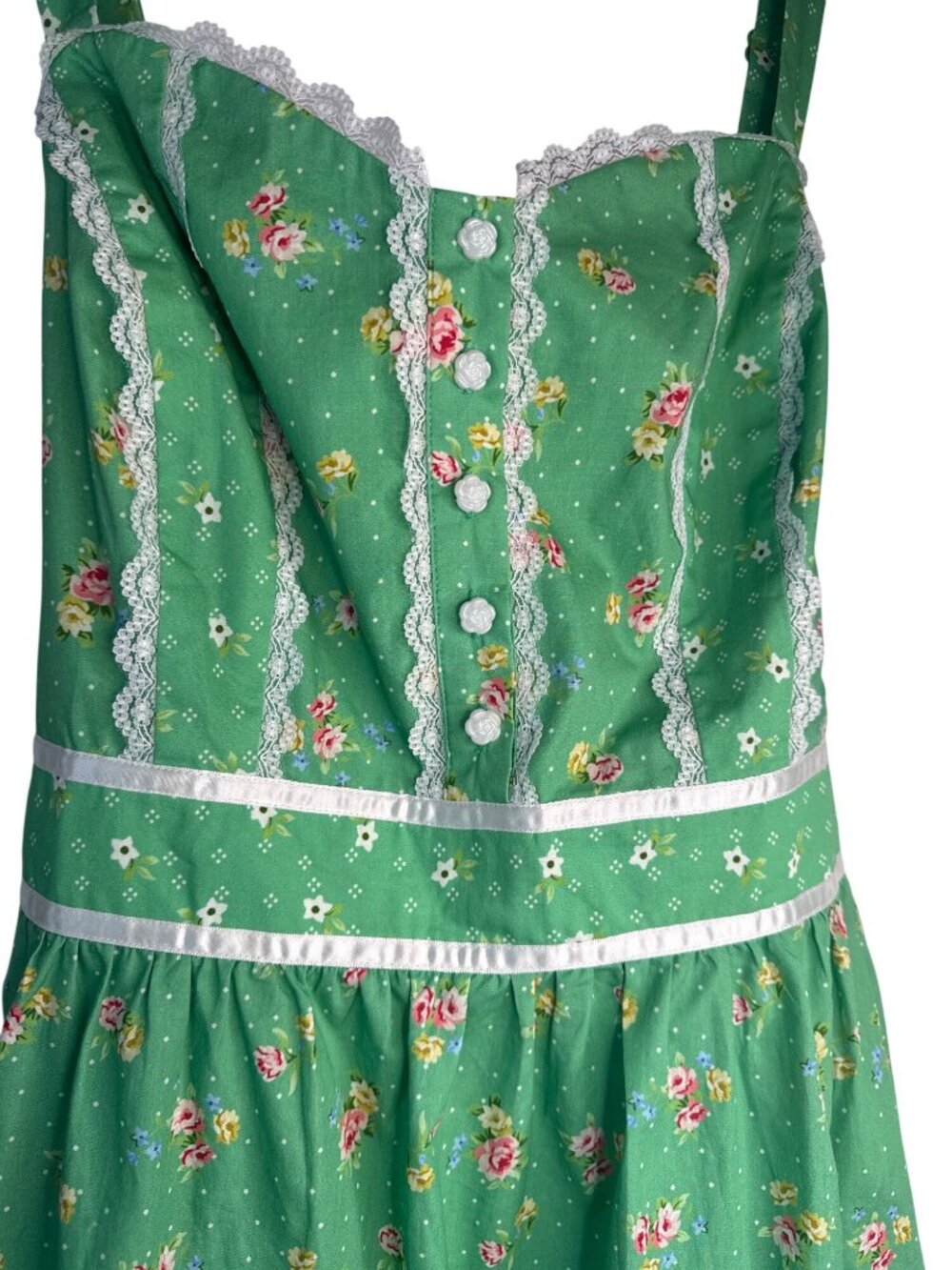 New Gunne Sax 2X By Jessica McClintock For ModCloth Green Floral Sundress - Picture 5 of 16